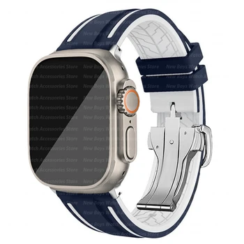 Резиновый Силиконовый Ремешок для Apple Watch Band Ultra 2 49 мм 45 мм 41 мм 42/38 мм 40 мм 44 мм Ремешок для часов iWatch серии 9 8 7 6 5 4 Se Изображение 2