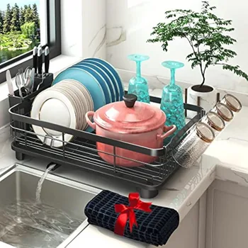 Подставка для посуды XMSJ organizers с дренажной доской, Сушилки для посуды для кухонной стойки, Сушилка с держателем для посуды, поворотный носик на 360 °