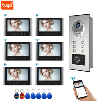 7-дюймовый WiFi видеодомофон для 2-6 квартир, система контроля доступа к дверям Tuya Smart APP, удаленная разблокировка, вызов и мониторинг
