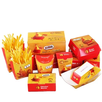 Подгонянный productCustom напечатал набор детских закусок для гамбургеров, бумажный контейнер для быстрого питания для картофеля фри, жареное куриное крылышко