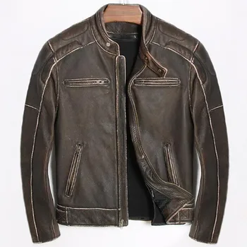 Мужская Куртка из натуральной кожи, мотоциклетная винтажная коричневая куртка из натуральной коровьей кожи, мужская высококачественная роскошная брендовая одежда, топ