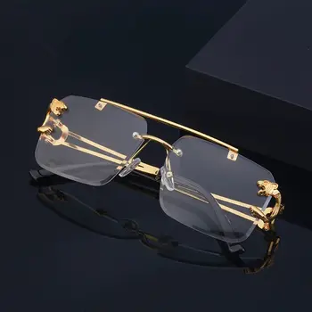 Модные очки с металлической оправой, украшение в виде Гепарда, Солнцезащитные очки в стиле Стимпанк, Оттенки солнцезащитных очков без оправы
