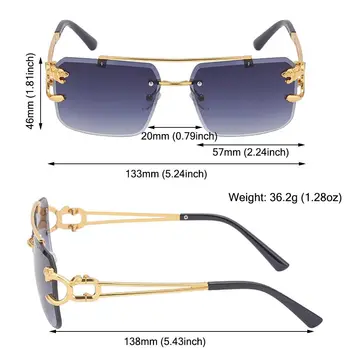 Модные очки с металлической оправой, украшение в виде Гепарда, Солнцезащитные очки в стиле Стимпанк, Оттенки солнцезащитных очков без оправы Изображение 2