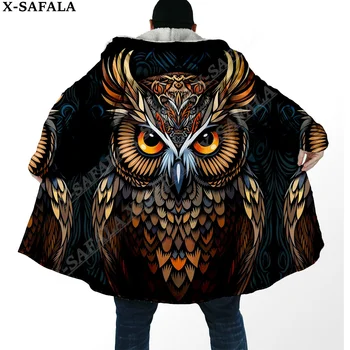 Психоделическое Трипперное пальто с Темной Совой, пальто с 3D принтом, толстый теплый плащ с капюшоном, мужской Ветрозащитный флисовый Унисекс-2 Изображение 2