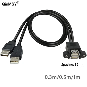 Двухпортовый USB 2.0 A От мужчины к женщине M / F Для зарядки и передачи данных Удлинитель С Винтовым Замком Для Крепления на панели Кабельный Шнур 0,5 0,3 м 100 см