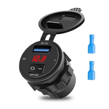 Автомобильное зарядное устройство USB 12 В-24 В, Разветвитель гнезда прикуривателя QC 3.0 с переключателем, Светодиодный дисплей, Адаптер напряжения, Аксессуары для интерьера