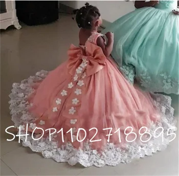 Роскошное платье в цветочек для девочек, нарядные платья, бальное платье с 3D цветочными кристаллами, одежда для малышей, платье для вечеринки по случаю Дня рождения для девочек