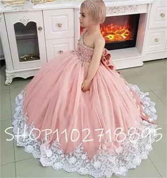 Роскошное платье в цветочек для девочек, нарядные платья, бальное платье с 3D цветочными кристаллами, одежда для малышей, платье для вечеринки по случаю Дня рождения для девочек Изображение 2