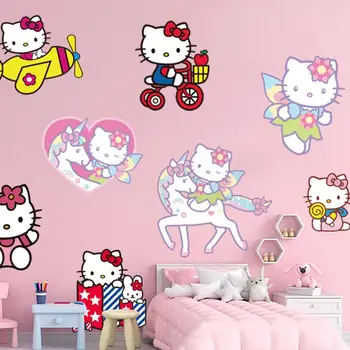 Наклейка на стену Kawaii Sanrio Рисунок Аниме Hello Kitty Наклейка на дверь Фон стены Гостиная Спальня Ребенок Девочка Домашнее хозяйство Милый Изображение 2