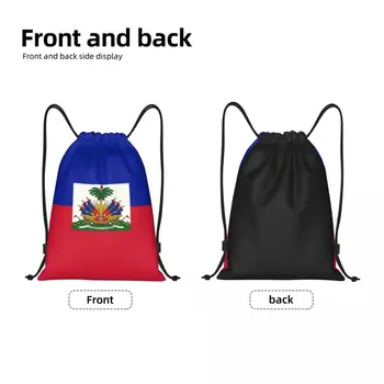 Изготовленный на заказ флаг Гаити Сумка на шнурке Женский Мужской Легкий рюкзак для хранения в спортивном зале Изображение 2