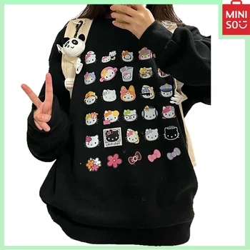 2024 Новая женская одежда Miniso Sanrio Hello Kitty Y2K, толстовка с милым принтом, топ с длинными рукавами, Свободная спортивная рубашка, Одежда в подарок