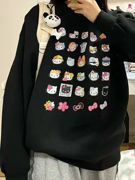 2024 Новая женская одежда Miniso Sanrio Hello Kitty Y2K, толстовка с милым принтом, топ с длинными рукавами, Свободная спортивная рубашка, Одежда в подарок Изображение 2