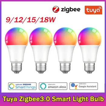9/12/15/18 Вт Tuya Zigbee3.0 Светодиодная Лампа Smart Life APP Control С Регулируемой Яркостью E27 220V 110V RGBCW Лампа Для изменения цвета, Совместимая с IOS/Android Изображение 2