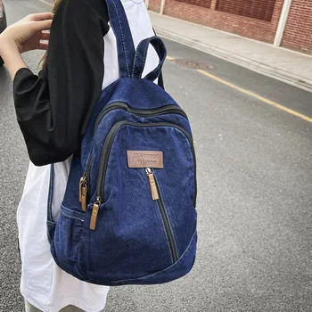 Модный джинсовый женский рюкзак, простой маленький женский рюкзак для путешествий, повседневные студенческие школьные сумки большой емкости для девочек Изображение 2