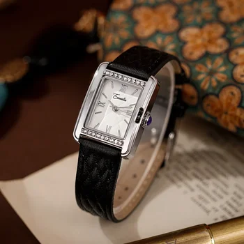 Женские кварцевые часы с Квадратным прямоугольным циферблатом Orologio с черным решетчатым ремешком Роскошные Бриллиантовые часы Женские Винтажные Золотые наручные часы