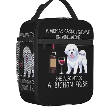 Бишон-Фризе и вино, Забавные собачьи термоизолированные пакеты для ланча, для любителей домашних щенков, Переносная сумка для ланча для школьного хранения, Коробка для еды