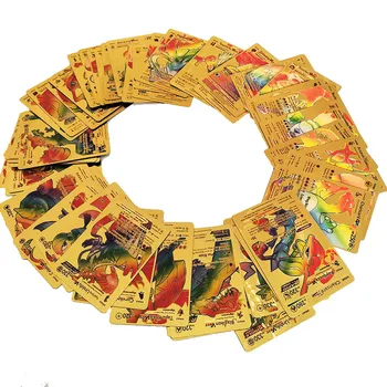 55шт Карты Покемонов Металлическая Золотая Серебряная коробка Vmax GX Немецкая испанская Французская Английская коллекция карт Battle Anime Cards