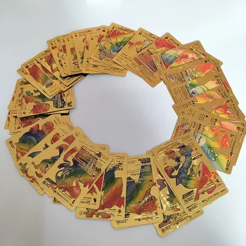 55шт Карты Покемонов Металлическая Золотая Серебряная коробка Vmax GX Немецкая испанская Французская Английская коллекция карт Battle Anime Cards Изображение 2
