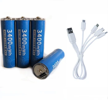 Аккумуляторная батарея 1,5 В AA 3400 МВтч USB-литий-полимерная аккумуляторная батарея + кабель Micro USB быстрая зарядка