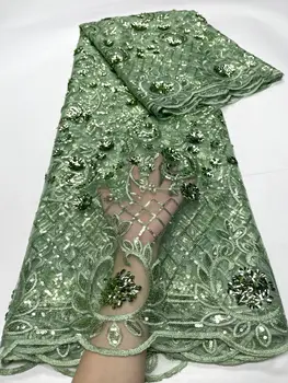 Высококачественная Французская Нигерийская кружевная ткань зеленого цвета, Африканский тюль, кружевная ткань с сеткой для платья, 5 ярдов/партия