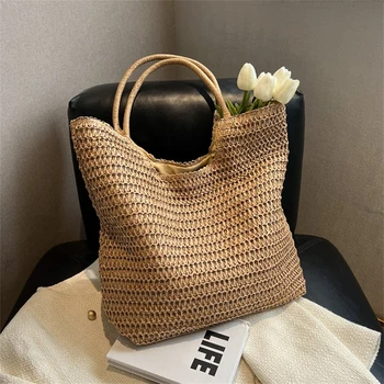 Модная большая сумка из травяной ткани для женщин, летняя модная тканая сумка, дизайнерская для женщин и кошельков, новая пляжная сумка
