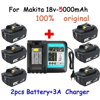 С Зарядным устройством BL1860 Аккумуляторная Батарея 18 V 5000mAh литий-ионная для Makita 18v Battery 6ah BL1840 BL1850 BL1830 BL1860B LXT400