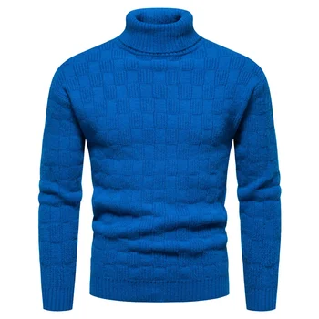 Осенне-зимний новый мужской свитер 2023 года, вязаный однотонный свитер с высоким воротом повседневного покроя на подкладке