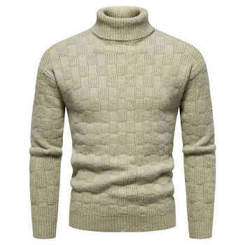 Осенне-зимний новый мужской свитер 2023 года, вязаный однотонный свитер с высоким воротом повседневного покроя на подкладке Изображение 2