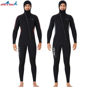 3 мм неопреновый гидрокостюм, мужской цельный толстый теплый костюм для серфинга с капюшоном, купальник, передняя диагональная молния, гидрокостюм для плавания, водных видов спорта, Гидрокостюм