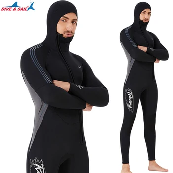 3 мм неопреновый гидрокостюм, мужской цельный толстый теплый костюм для серфинга с капюшоном, купальник, передняя диагональная молния, гидрокостюм для плавания, водных видов спорта, Гидрокостюм Изображение 2