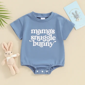 Пасхальный наряд для мальчика, комбинезон с коротким рукавом для новорожденных, летняя детская футболка с зайчиком, верхняя одежда для малышей Изображение 2