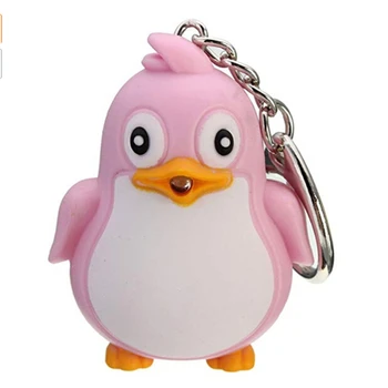 Милые толстые розовые пингвины Носят шарфы Светодиодная цепочка для ключей со звуком и излучением света Минимальный фонарик Светящееся кольцо для ключей Аксессуары для мобильных телефонов Брелки