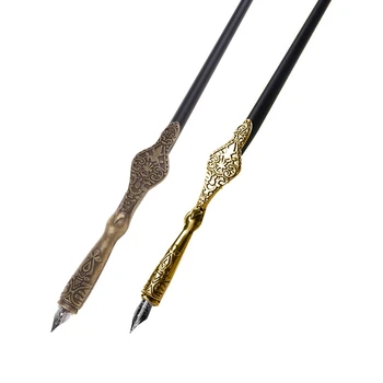 U75A Винтажная металлическая дип-ручка, антикварная перьевая дип-ручка, подарок начинающему художнику для каллиграфии Изображение 2