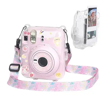 Для Fujifilm Instax Mini 12 Прозрачная сумка для хранения фотопленки, чехол для камеры, дорожная сумка через плечо с милой наклейкой