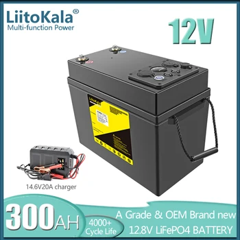 Аккумулятор LiitoKala 12V 300Ah LiFePO4 мощностью 12,8 В Для кемпинга на колесах, гольф-кара, внедорожника, Автономного Солнечного Ветра, QC3.0 USB-выход Type-C