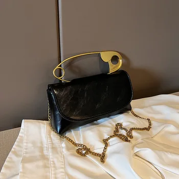 Корейская креативная персонализированная женская сумка, новая сумка через плечо с цепочкой, однотонная сумка через плечо из искусственной кожи в западном стиле Изображение 2