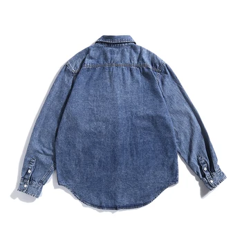 Весной 2022 года новая японская ретро-рубашка из 100% хлопчатобумажной джинсовой ткани с длинными рукавами, простое свободное повседневное застиранное пальто Изображение 2