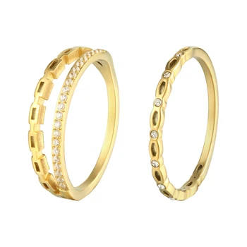AILINFA Женская Высококачественная Мода Из Титановой Стали Great Wall Ring 14K Золотое Бриллиантовое Двухслойное Кольцо Простое Кольцо