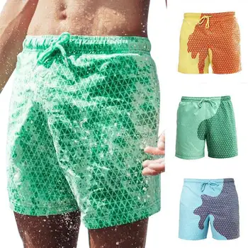 Меняющие цвет плавательные шорты для мужчин, купальные костюмы, шорты для плавания с обесцвечиванием от горячей воды, Летние пляжные плавки с карманами