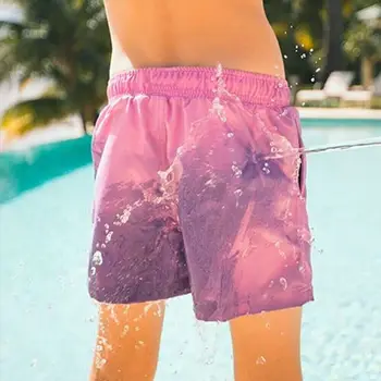 Меняющие цвет плавательные шорты для мужчин, купальные костюмы, шорты для плавания с обесцвечиванием от горячей воды, Летние пляжные плавки с карманами Изображение 2