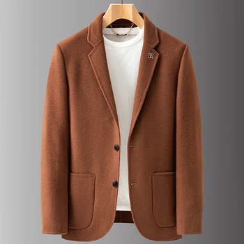 Высококачественная мужская осенняя мода 2023 года, деловой однотонный банкетный Красивый трендовый повседневный шерстяной блейзер, мужское приталенное пальто
