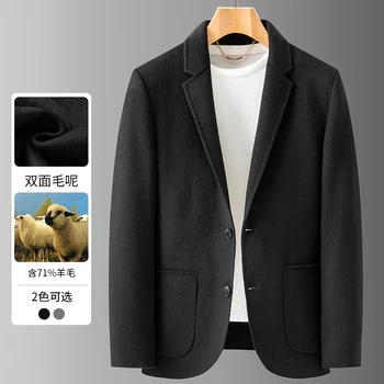 Высококачественная мужская осенняя мода 2023 года, деловой однотонный банкетный Красивый трендовый повседневный шерстяной блейзер, мужское приталенное пальто Изображение 2