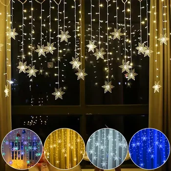 Подходит для рождественской атмосферы огни снежинки шторы ленточные фонари декоративные световые гирлянды праздничные световые гирлянды