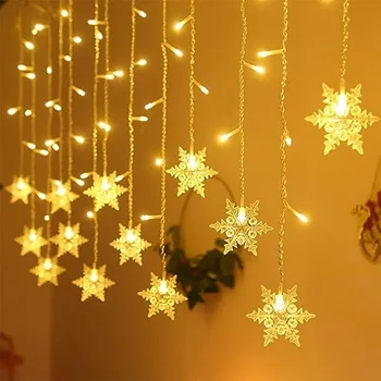 Подходит для рождественской атмосферы огни снежинки шторы ленточные фонари декоративные световые гирлянды праздничные световые гирлянды Изображение 2