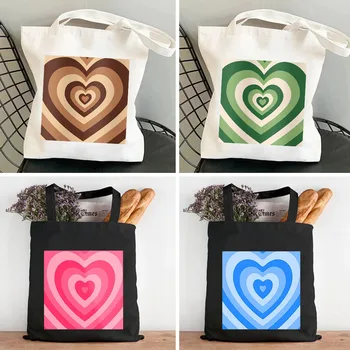 Эстетичный латте Love Heart, милые Разноцветные радужные кофейно-коричневые женские сумки для покупок, хлопчатобумажные сумки через плечо, холщовые сумки для покупок
