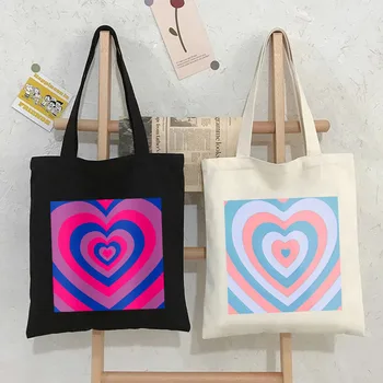 Эстетичный латте Love Heart, милые Разноцветные радужные кофейно-коричневые женские сумки для покупок, хлопчатобумажные сумки через плечо, холщовые сумки для покупок Изображение 2