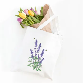 Женская холщовая сумка с цветочным принтом лаванды, забавная модная повседневная хозяйственная сумка, сумка большой емкости, студенческая сумка, холщовая сумка