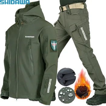 Новый Осенне-зимний мужской флисовый костюм для рыбалки, Армейская боевая тактика, водонепроницаемая одежда, Ветрозащитная теплая куртка + брюки