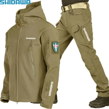 Новый Осенне-зимний мужской флисовый костюм для рыбалки, Армейская боевая тактика, водонепроницаемая одежда, Ветрозащитная теплая куртка + брюки Изображение 2