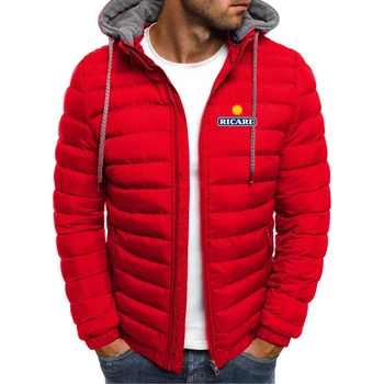 2023 Новая мужская мода RICARD с принтом, зимние утепленные Удобные повседневные однотонные толстовки в стиле хип-хоп Harajuku, куртка на молнии, пальто Изображение 2